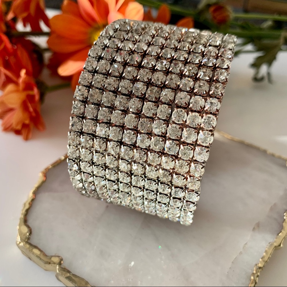Silver Rhinestone Cuff Bracelet - Picture 2 of 7